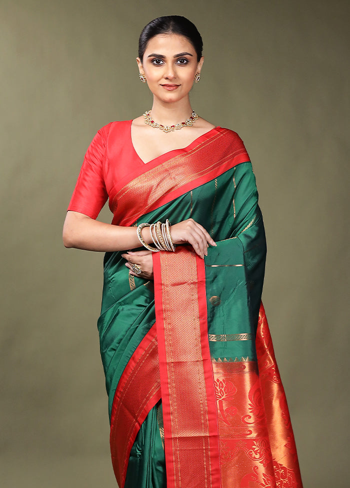 Green Kanjivaram Silk Saree With Blouse Piece