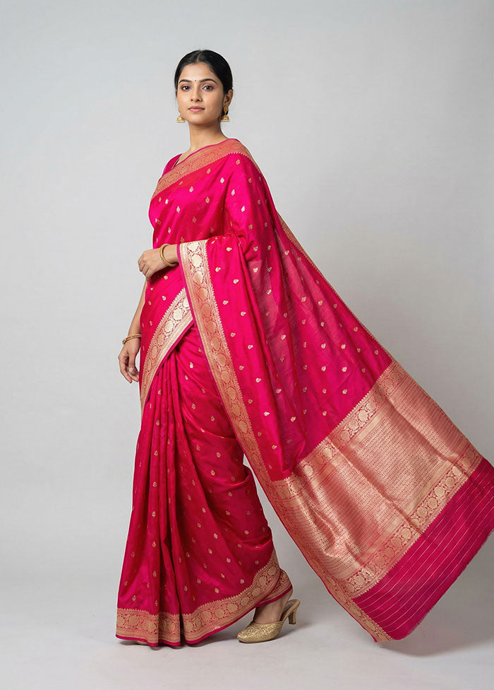 Pink Handloom Katan Pure Silk Saree With Blouse Piece