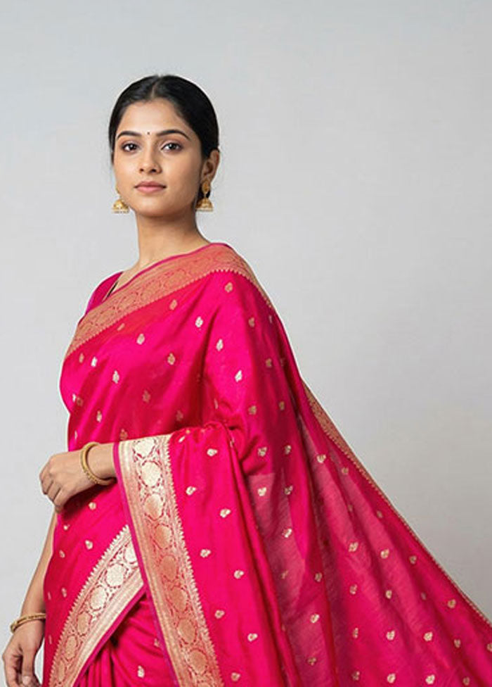 Pink Handloom Katan Pure Silk Saree With Blouse Piece