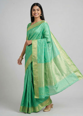 Green Handloom Katan Pure Silk Saree With Blouse Piece