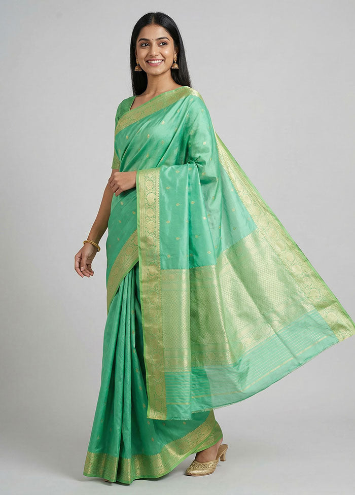 Green Handloom Katan Pure Silk Saree With Blouse Piece
