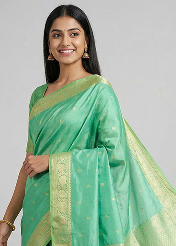 Green Handloom Katan Pure Silk Saree With Blouse Piece