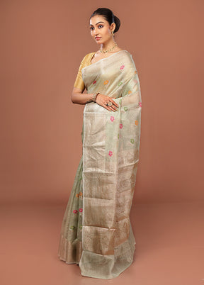 Green Tissue Silk Saree With Blouse Piece