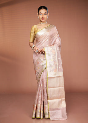 Pink Tissue Silk Saree With Blouse Piece