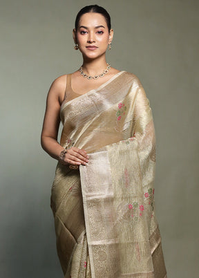 Green Crushed Tissue Silk Saree With Blouse Piece