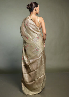 Green Crushed Tissue Silk Saree With Blouse Piece