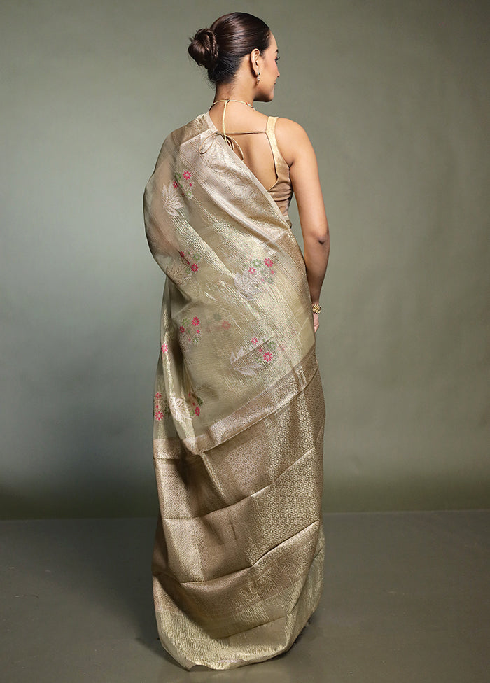 Green Crushed Tissue Silk Saree With Blouse Piece