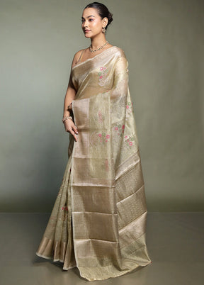 Green Crushed Tissue Silk Saree With Blouse Piece