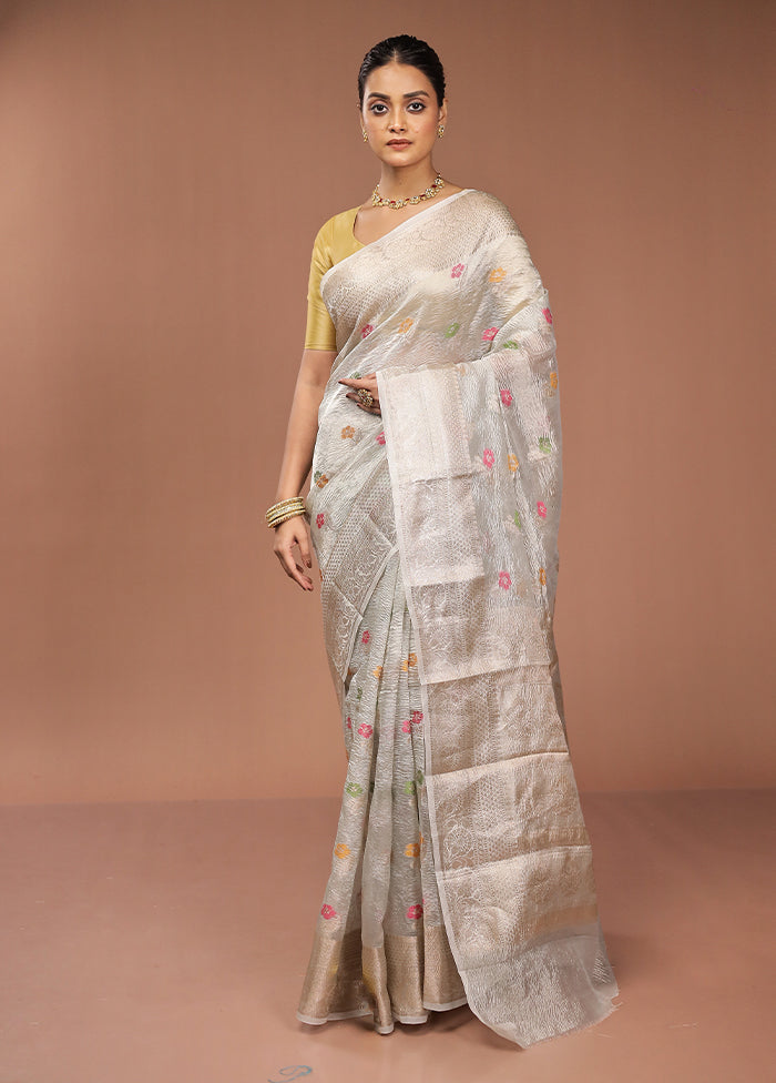 Grey Tissue Silk Saree With Blouse Piece