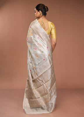 Grey Tissue Silk Saree With Blouse Piece