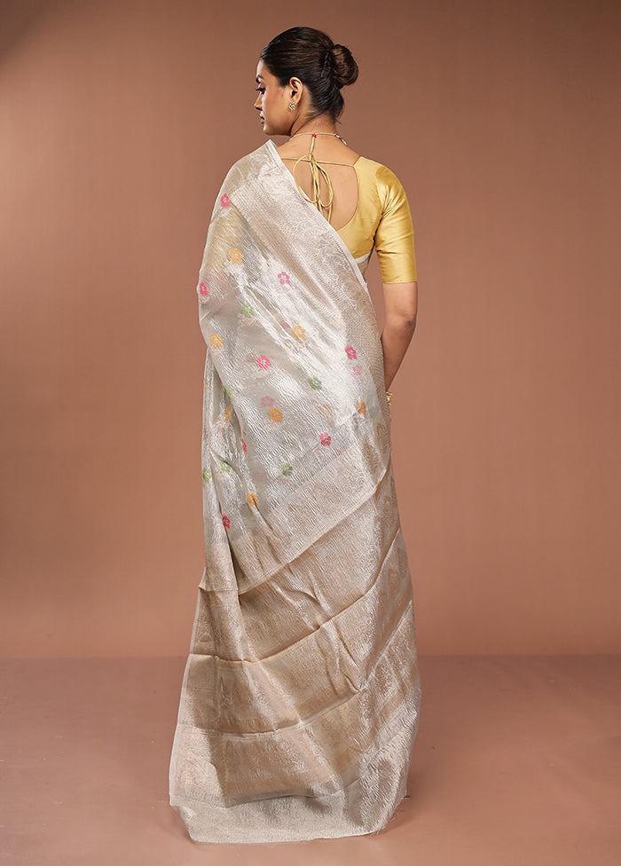 Grey Tissue Silk Saree With Blouse Piece