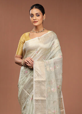 Green Tissue Silk Saree With Blouse Piece
