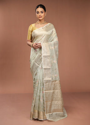 Green Tissue Silk Saree With Blouse Piece