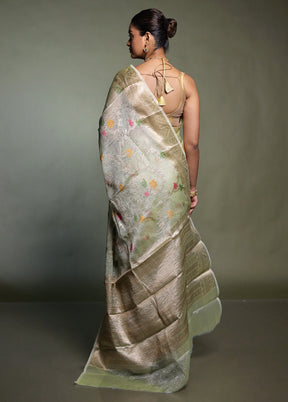 Green Crushed Tissue Silk Saree With Blouse Piece