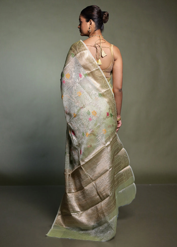 Green Crushed Tissue Silk Saree With Blouse Piece