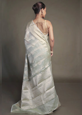Green Crushed Tissue Silk Saree With Blouse Piece