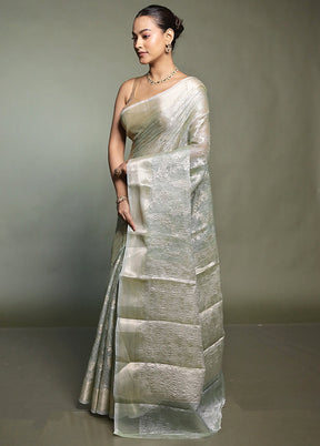 Green Crushed Tissue Silk Saree With Blouse Piece