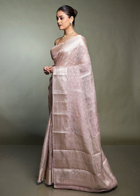 Pink Crushed Tissue Silk Saree With Blouse Piece