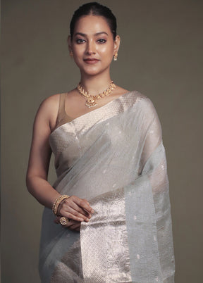 Grey Crushed Tissue Silk Saree With Blouse Piece