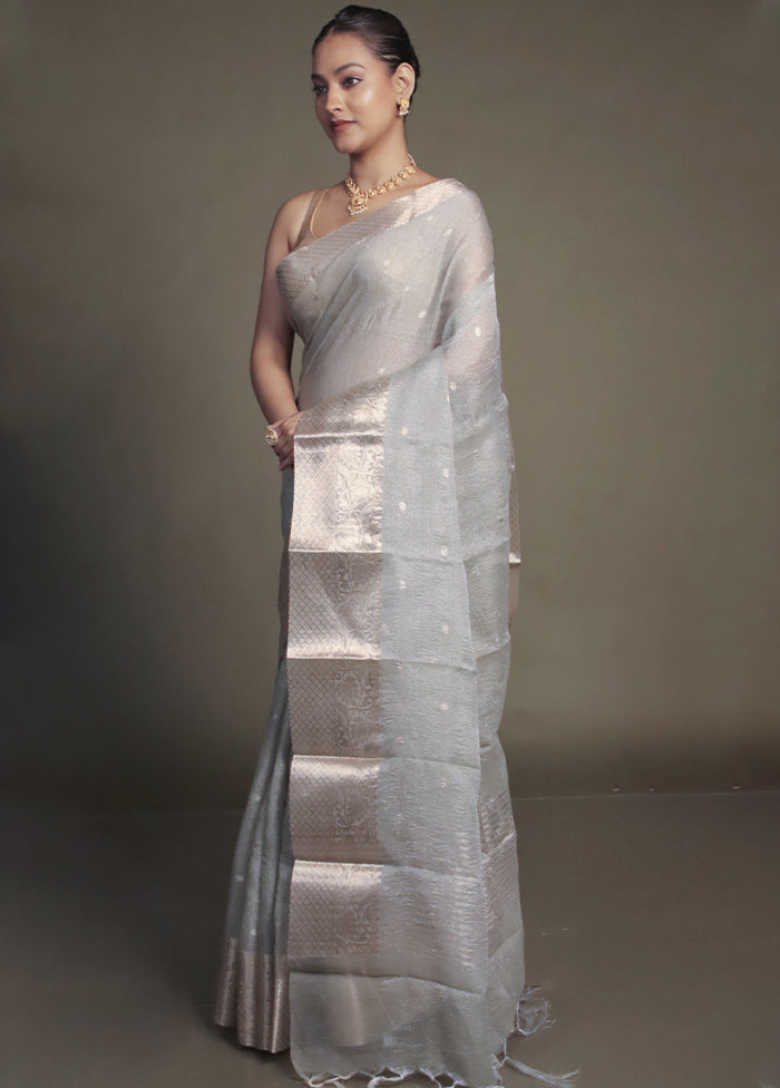 Grey Crushed Tissue Silk Saree With Blouse Piece