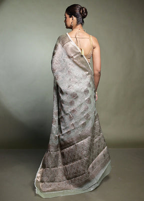 Green Crushed Tissue Silk Saree With Blouse Piece