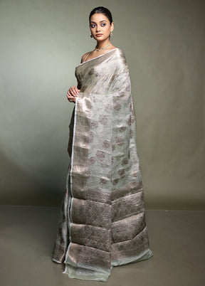 Green Crushed Tissue Silk Saree With Blouse Piece