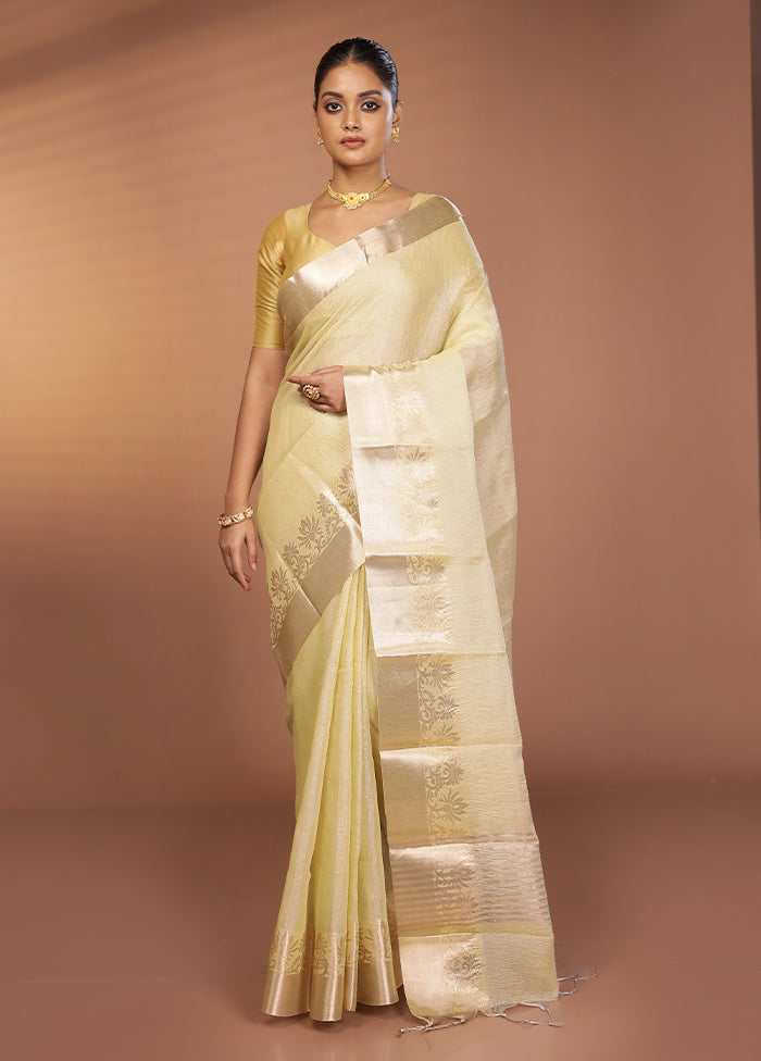 Cream Tissue Silk Saree With Blouse Piece