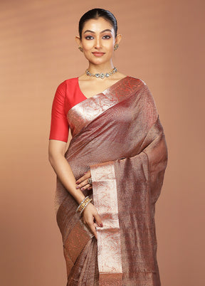 Maroon Tissue Silk Saree With Blouse Piece