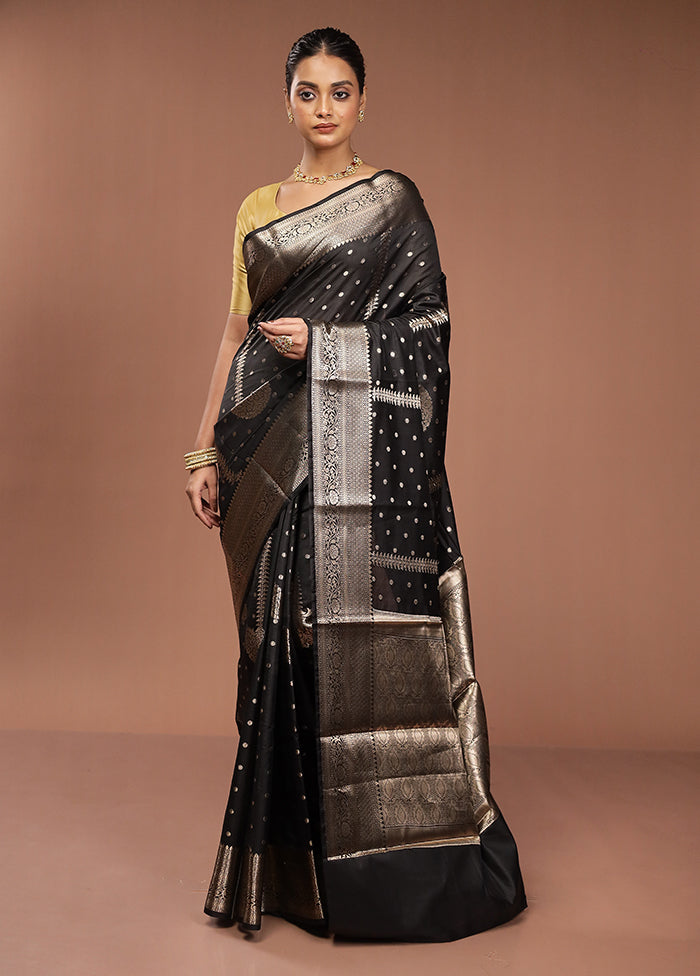 Black Kora Silk Saree With Blouse Piece