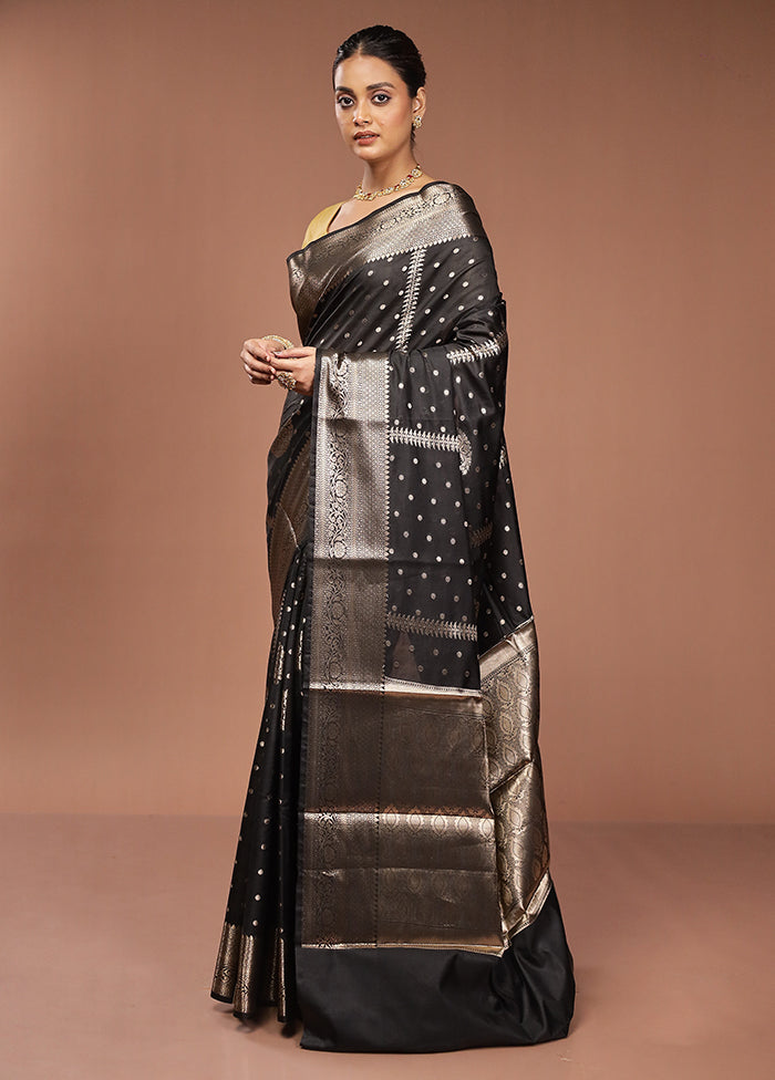 Black Kora Silk Saree With Blouse Piece