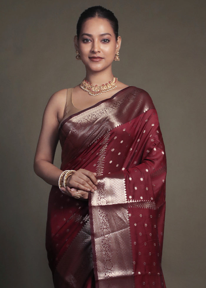 Maroon Kora Silk Saree With Blouse Piece