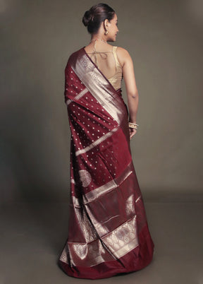 Maroon Kora Silk Saree With Blouse Piece