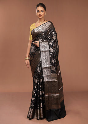 Black Kora Silk Saree With Blouse Piece