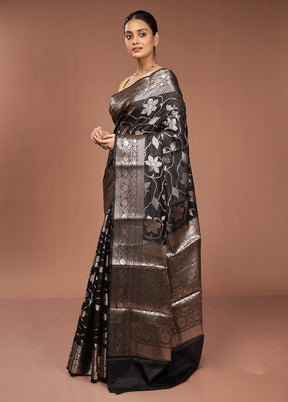 Black Kora Silk Saree With Blouse Piece