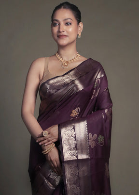 Purple Kora Silk Saree With Blouse Piece