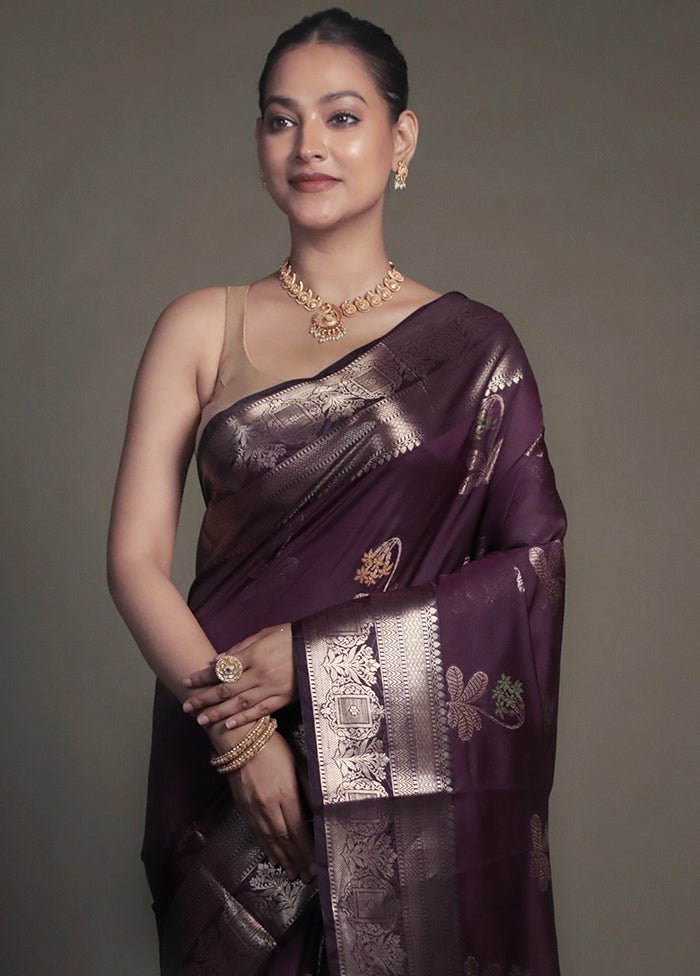 Purple Kora Silk Saree With Blouse Piece