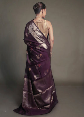 Purple Kora Silk Saree With Blouse Piece