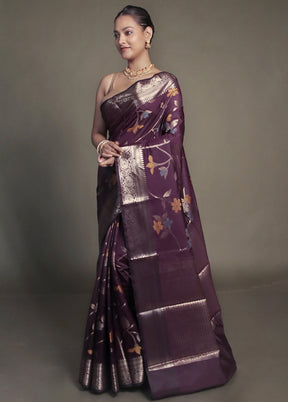 Purple Kora Silk Saree With Blouse Piece
