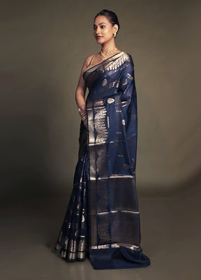 Blue Kora Silk Saree With Blouse Piece