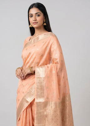 Peach Kora Silk Saree With Blouse Piece