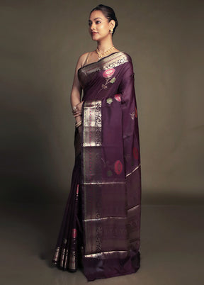 Purple Kora Silk Saree With Blouse Piece