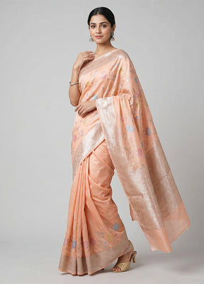 Pink Kora Silk Saree With Blouse Piece