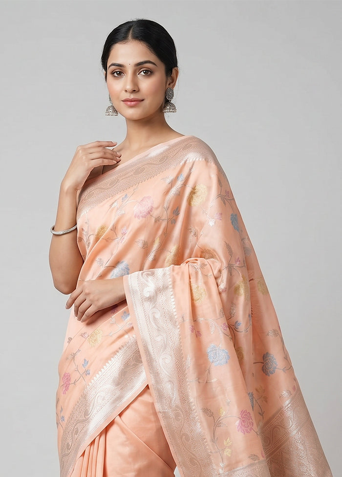 Pink Kora Silk Saree With Blouse Piece
