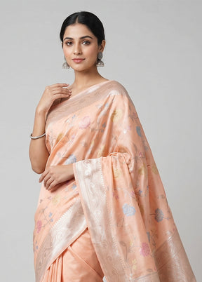 Pink Kora Silk Saree With Blouse Piece