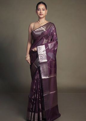 Purple Kora Silk Saree With Blouse Piece