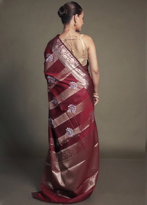 Maroon Kora Silk Saree With Blouse Piece
