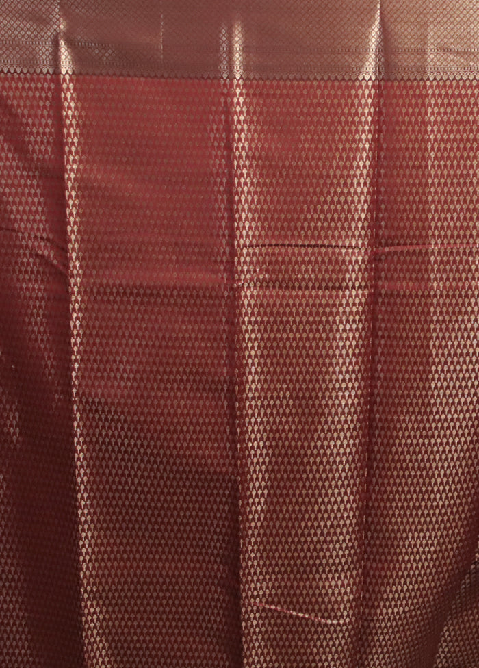 Maroon Kora Silk Saree With Blouse Piece