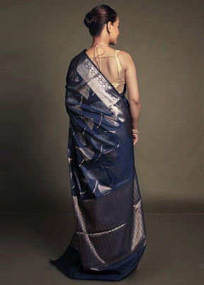 Blue Kora Silk Saree With Blouse Piece