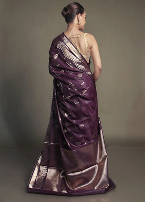 Purple Kora Silk Saree With Blouse Piece