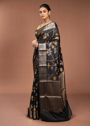 Black Kora Silk Saree With Blouse Piece